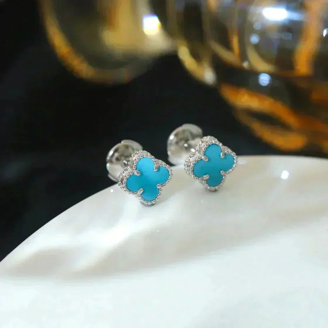 [Vintora]CLOVER MINI 9.5MM ONYX STUD EARRINGS SILVER