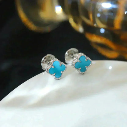 [Vintora]CLOVER MINI 9.5MM ONYX STUD EARRINGS SILVER