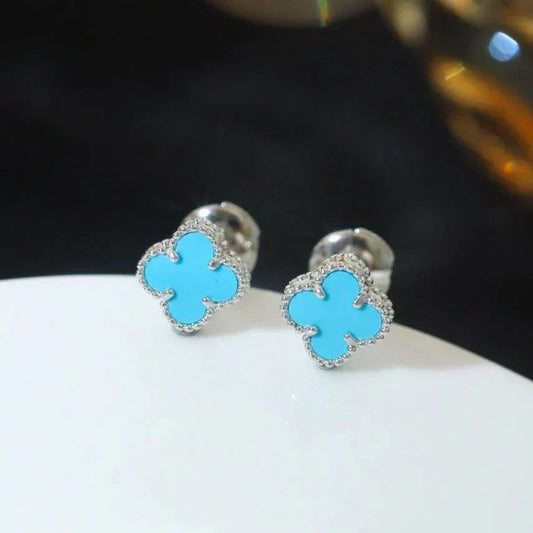 [Vintora]CLOVER MINI 9.5MM ONYX STUD EARRINGS SILVER