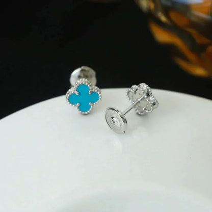 [Vintora]CLOVER MINI 9.5MM ONYX STUD EARRINGS SILVER