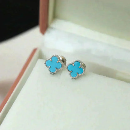 [Vintora]CLOVER MINI 9.5MM ONYX STUD EARRINGS SILVER