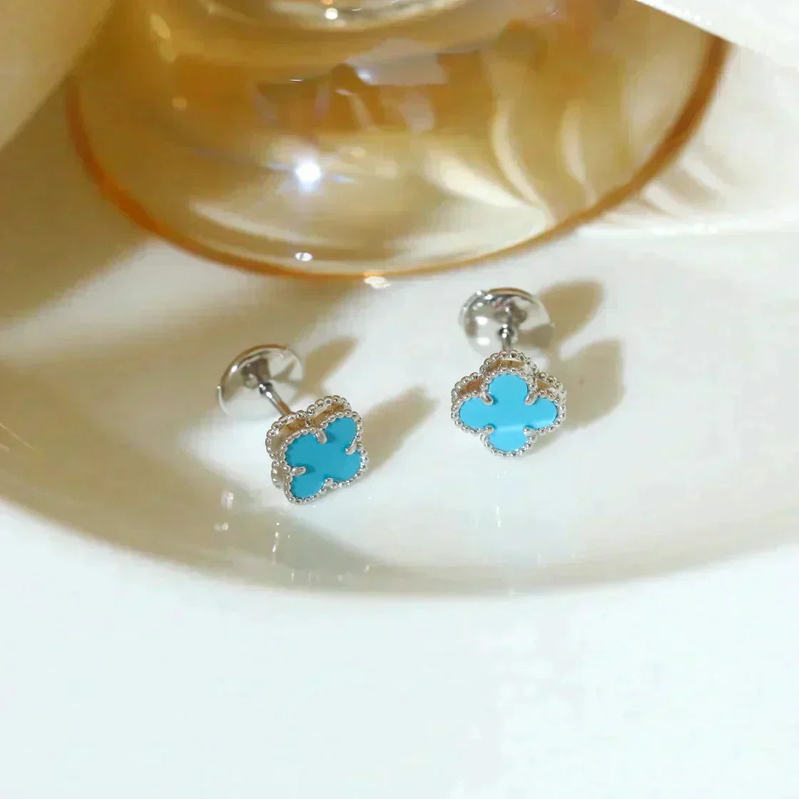 [Vintora]CLOVER MINI 9.5MM ONYX STUD EARRINGS SILVER