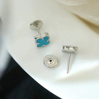 [Vintora]CLOVER MINI 9.5MM ONYX STUD EARRINGS SILVER