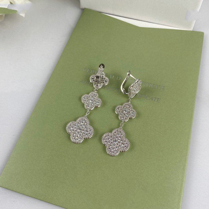 [Vintora]CLOVER 3 MOTIF DIAMOND SILVER DROP EARRINGS