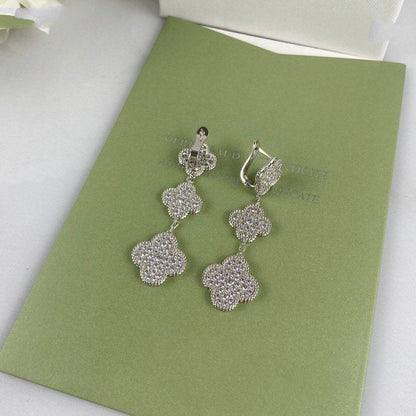 [Vintora]CLOVER 3 MOTIF DIAMOND SILVER DROP EARRINGS