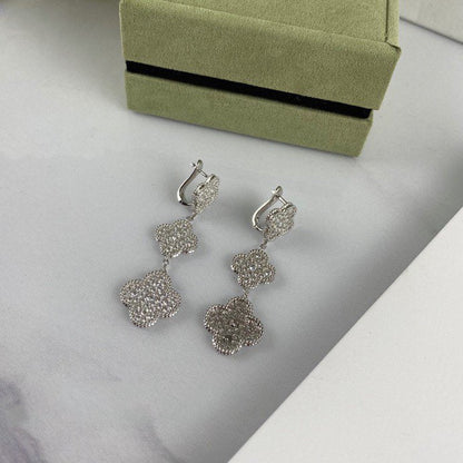 [Vintora]CLOVER 3 MOTIF DIAMOND SILVER DROP EARRINGS