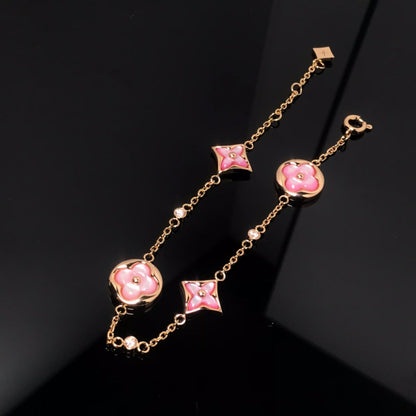 [Vintora]STAR AND SUN 4 MOTIF PINK MOP PINK GOLD BRACELET