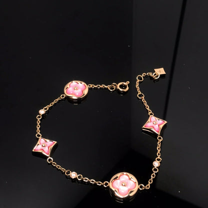 [Vintora]STAR AND SUN 4 MOTIF PINK MOP PINK GOLD BRACELET
