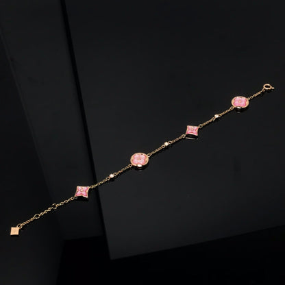[Vintora]STAR AND SUN 4 MOTIF PINK MOP PINK GOLD BRACELET