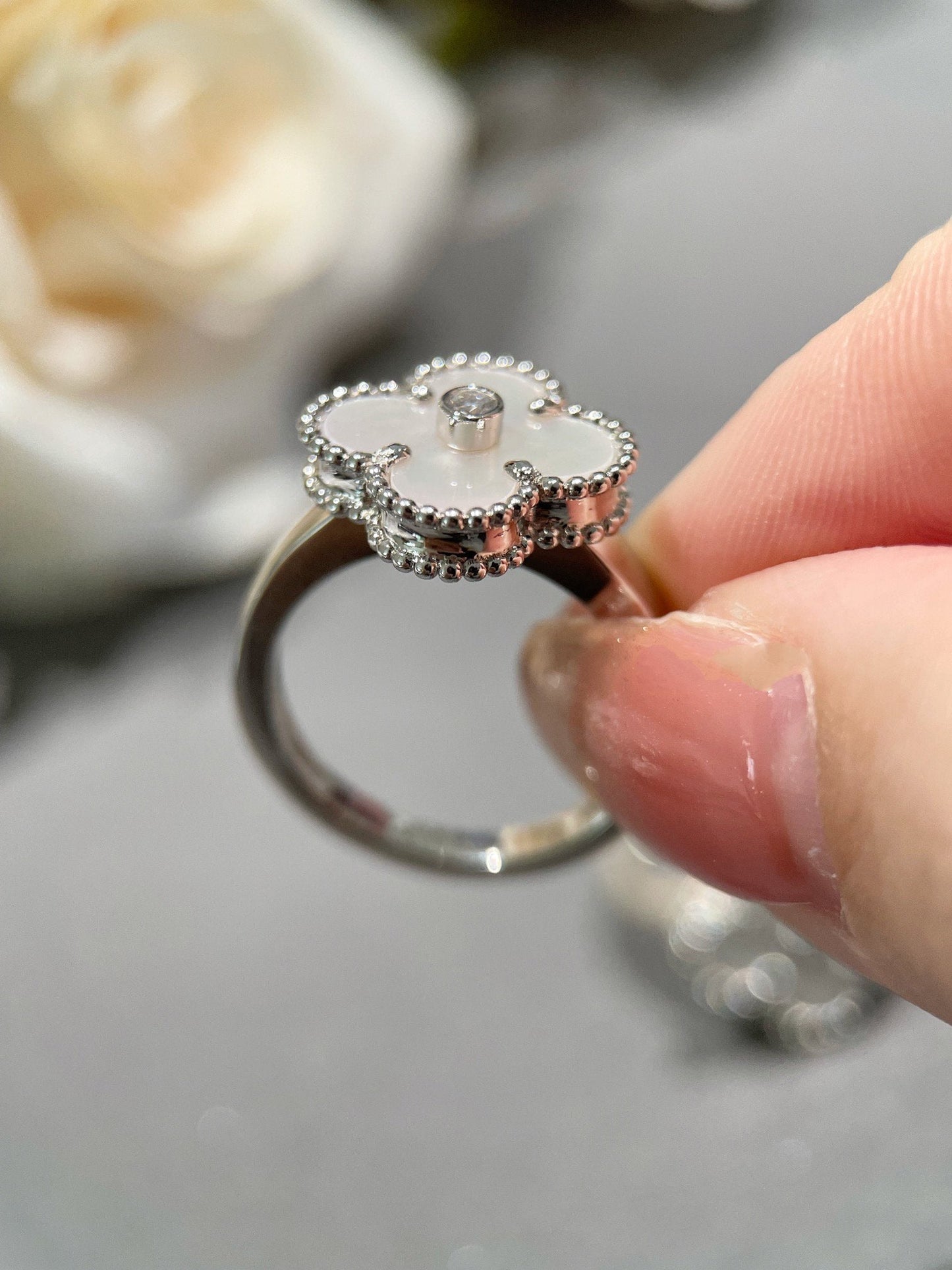 [Vintora]CLOVER SILVER MOP DIAMOND RING