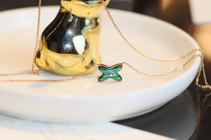 [Vintora]JEUX MALACHITE 1 DIAMOND PINK GOLD NECKLACE