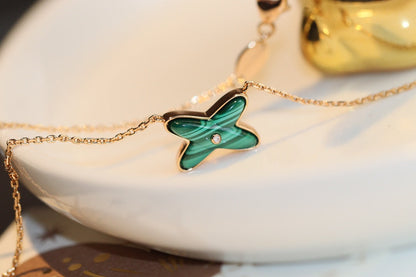 [Vintora]JEUX MALACHITE 1 DIAMOND PINK GOLD NECKLACE
