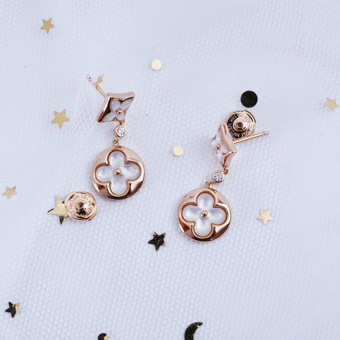 [Vintora]STAR AND SUN PINK GOLD MOP DROP EARRINGS