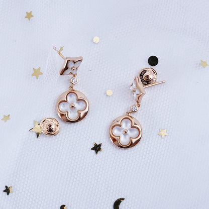 [Vintora]STAR AND SUN PINK GOLD MOP DROP EARRINGS