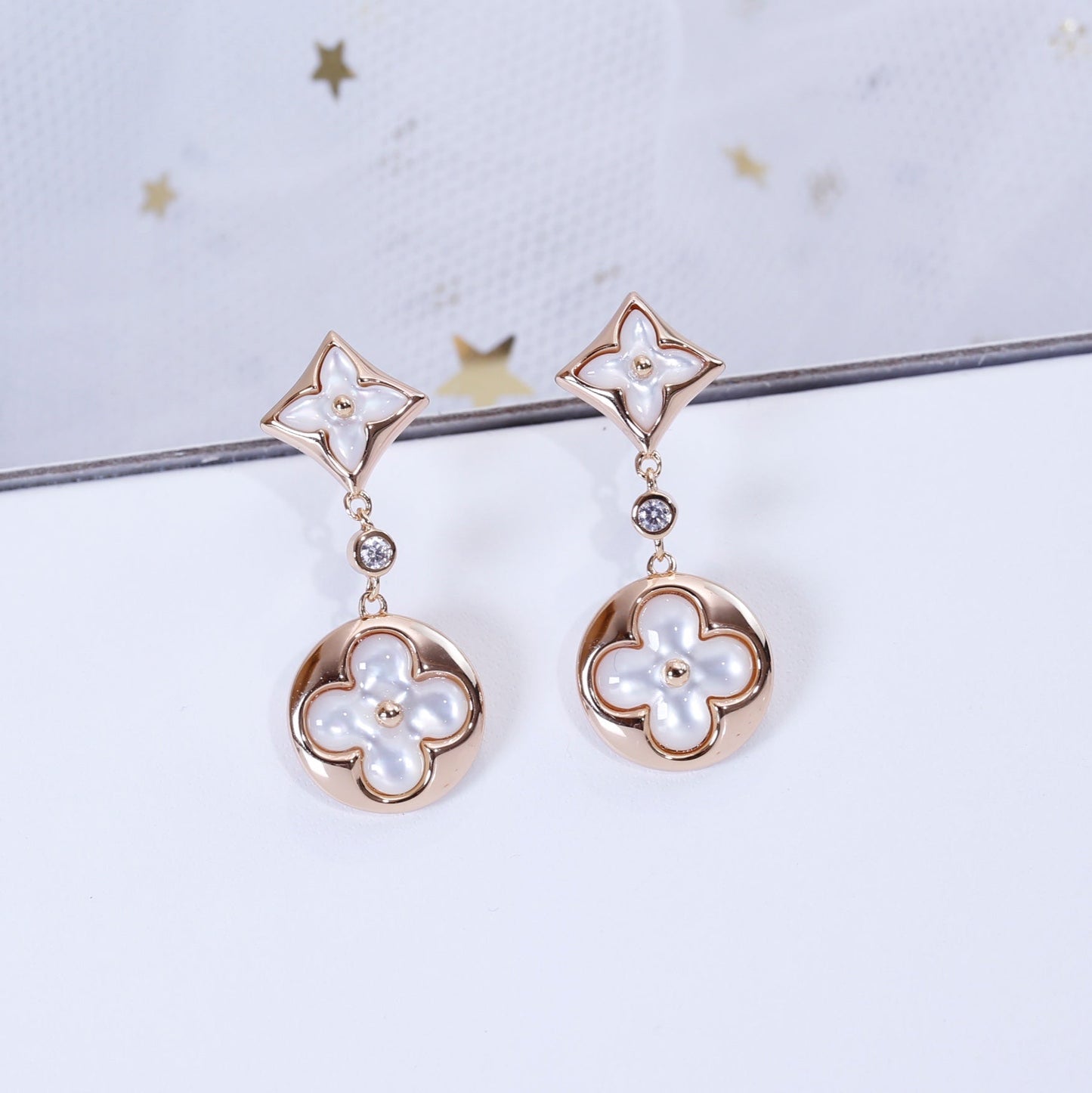 [Vintora]STAR AND SUN PINK GOLD MOP DROP EARRINGS