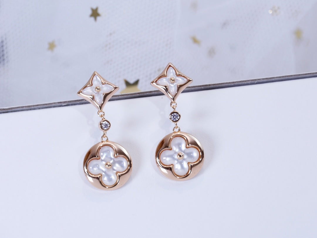 [Vintora]STAR AND SUN PINK GOLD MOP DROP EARRINGS