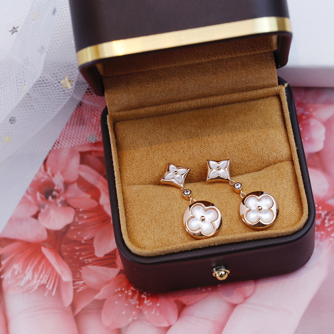 [Vintora]STAR AND SUN PINK GOLD MOP DROP EARRINGS