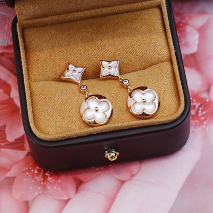 [Vintora]STAR AND SUN PINK GOLD MOP DROP EARRINGS