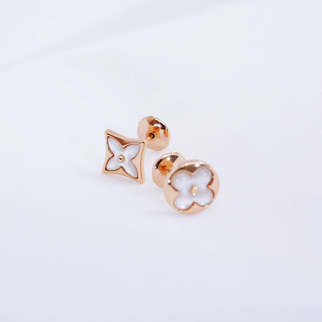 [Vintora]STAR AND SUN PINK GOLD MOP STUD EARRINGS