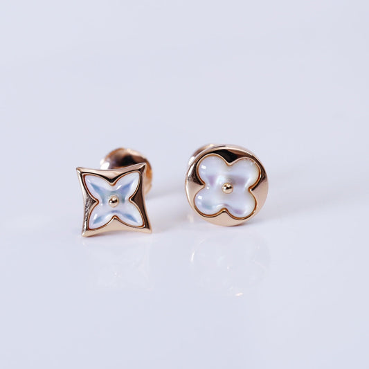 [Vintora]STAR AND SUN PINK GOLD MOP STUD EARRINGS