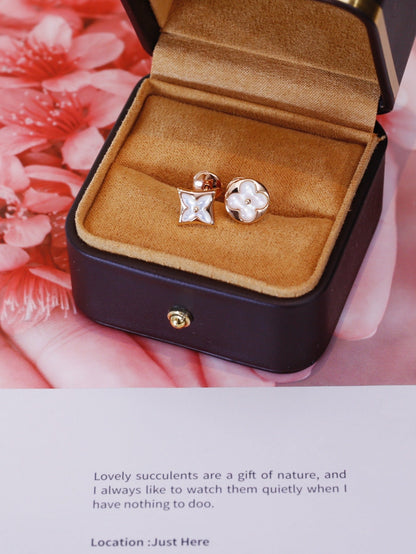 [Vintora]STAR AND SUN PINK GOLD MOP STUD EARRINGS