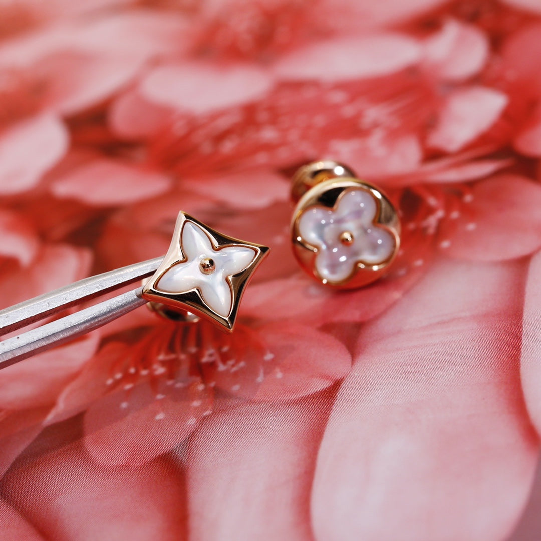 [Vintora]STAR AND SUN PINK GOLD MOP STUD EARRINGS