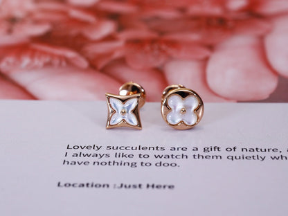 [Vintora]STAR AND SUN PINK GOLD MOP STUD EARRINGS
