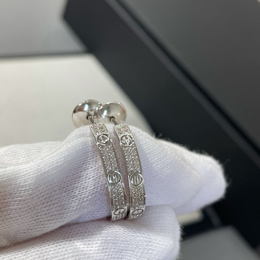 [Vintora]LOVE DIAMOND SILVER HOOP EARRINGS