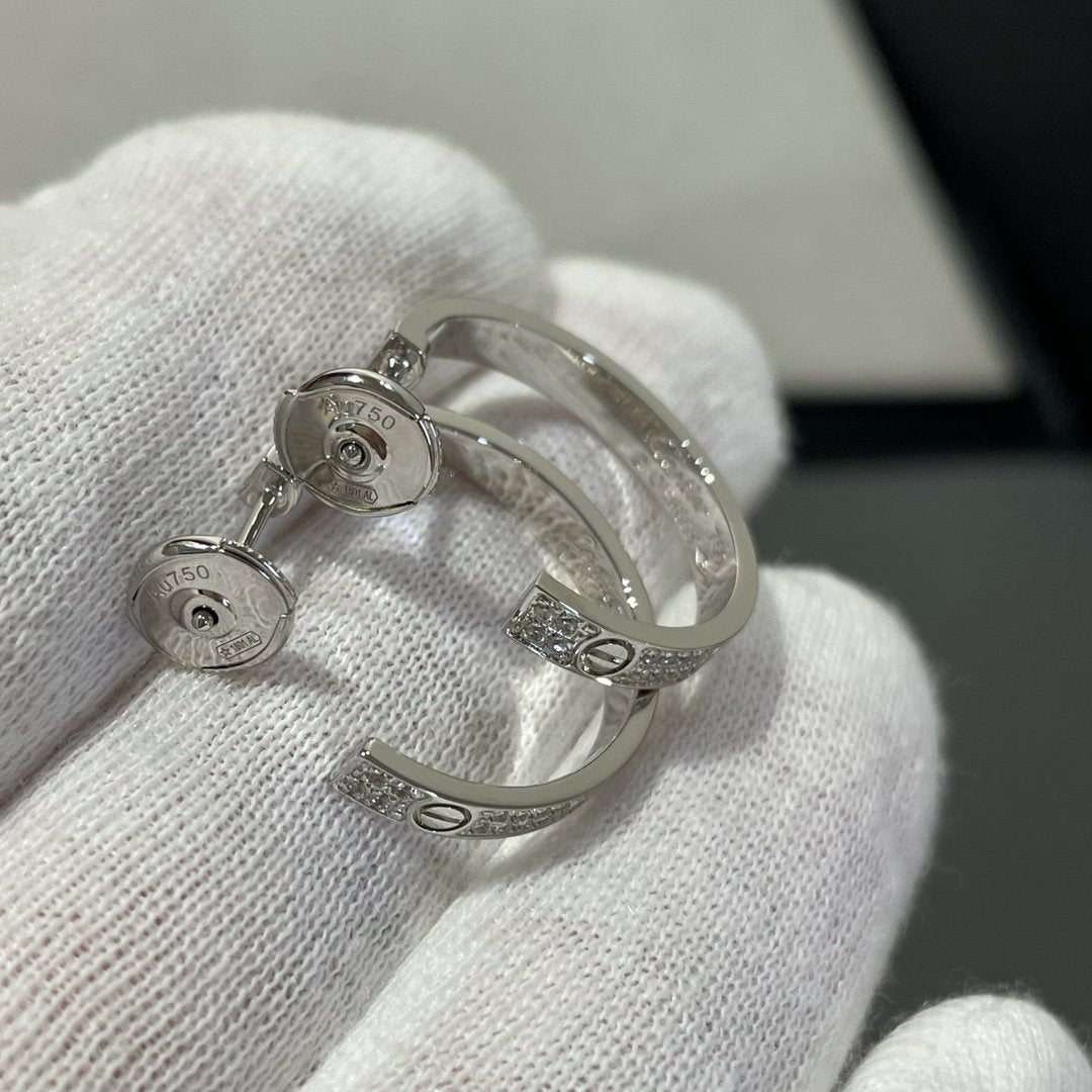[Vintora]LOVE DIAMOND SILVER HOOP EARRINGS