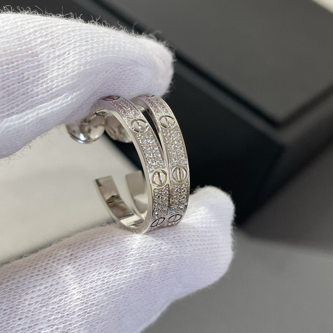 [Vintora]LOVE DIAMOND SILVER HOOP EARRINGS