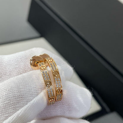 [Vintora]LOVE DIAMOND PINK GOLD HOOP EARRINGS