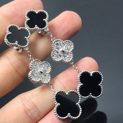 [Vintora]CLOVER 3 MOTIF DIAMOND ONYX SILVER EARRINGS