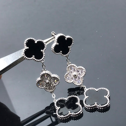 [Vintora]CLOVER 3 MOTIF DIAMOND ONYX SILVER EARRINGS