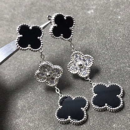 [Vintora]CLOVER 3 MOTIF DIAMOND ONYX SILVER EARRINGS