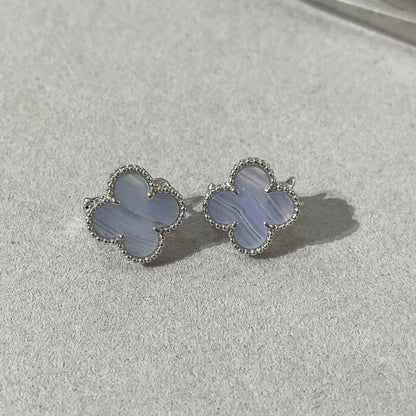 [Vintora]CLOVER CHALCEDONY SILVER STUD EARRINGS