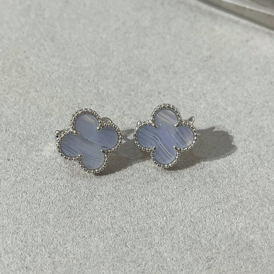 [Vintora]CLOVER CHALCEDONY SILVER STUD EARRINGS