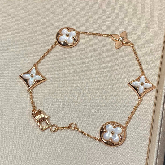 [Vintora]STAR AND SUN 5 MOTIF MOP PINK GOLD BRACELET