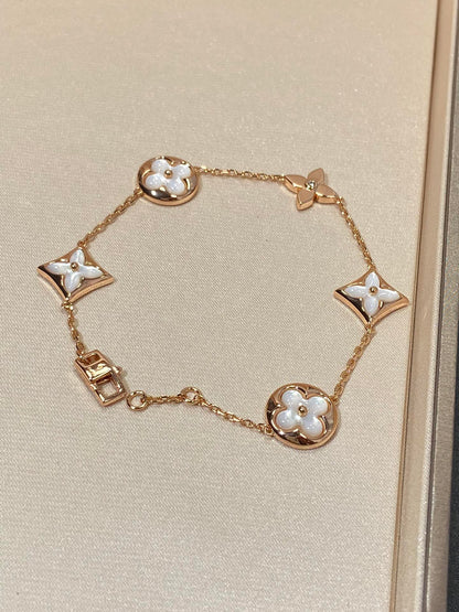 [Vintora]STAR AND SUN 5 MOTIF MOP PINK GOLD BRACELET