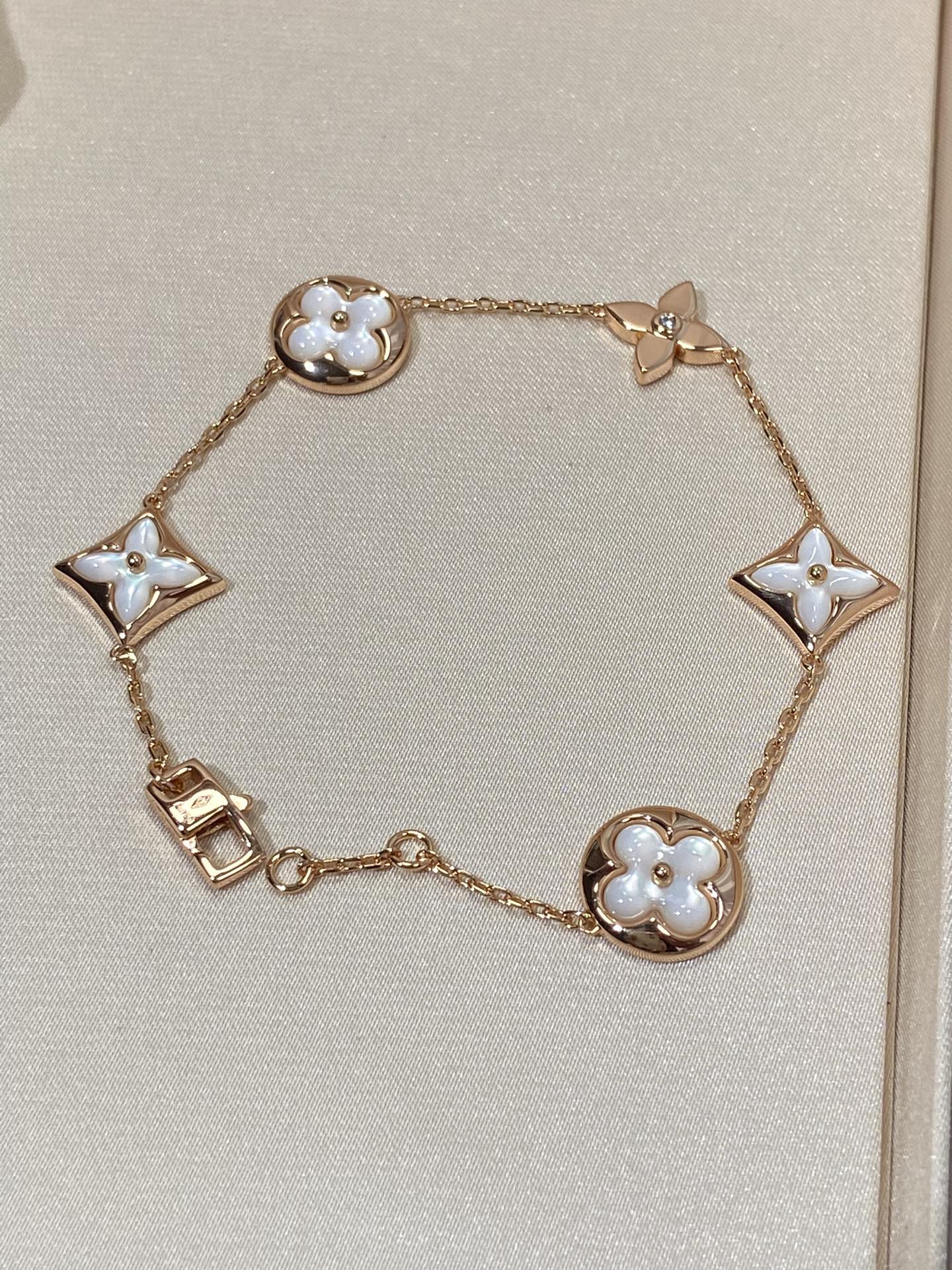 [Vintora]STAR AND SUN 5 MOTIF MOP PINK GOLD BRACELET