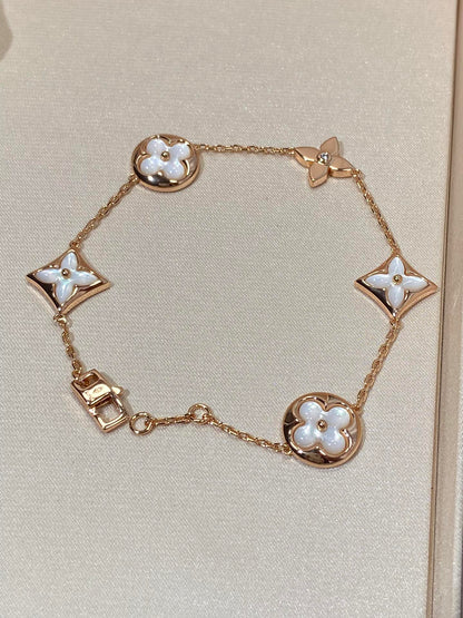 [Vintora]STAR AND SUN 5 MOTIF MOP PINK GOLD BRACELET