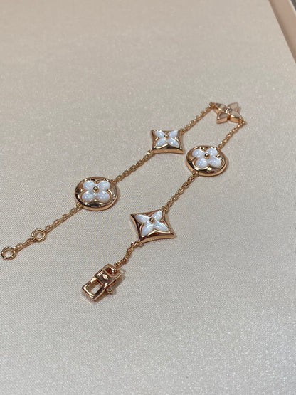 [Vintora]STAR AND SUN 5 MOTIF MOP PINK GOLD BRACELET