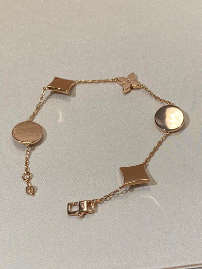 [Vintora]STAR AND SUN 5 MOTIF MOP PINK GOLD BRACELET