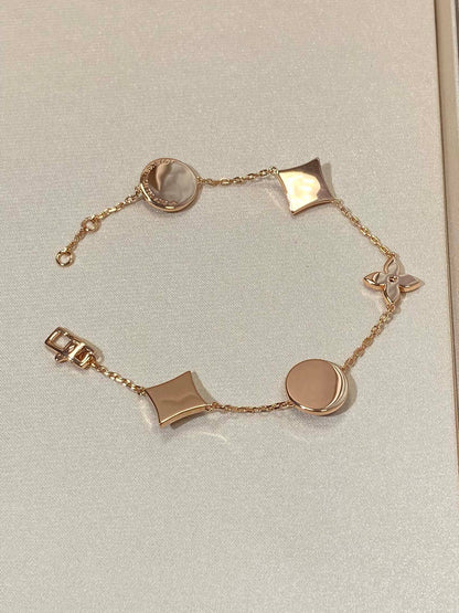[Vintora]STAR AND SUN 5 MOTIF MOP PINK GOLD BRACELET