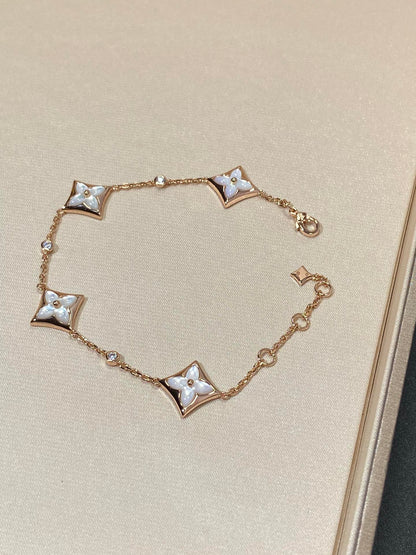 [Vintora]STAR 4 MOTIF MOP DIAMOND PINK GOLD BRACELET