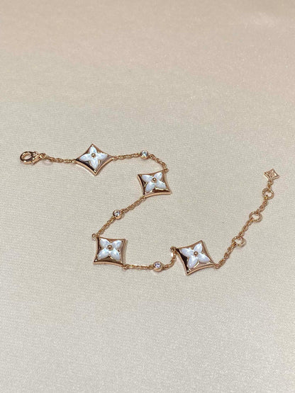 [Vintora]STAR 4 MOTIF MOP DIAMOND PINK GOLD BRACELET