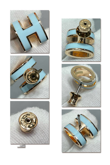 [Vintora]POP H SKY BLUE STUD EARRINGS