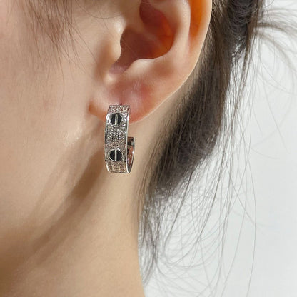 [Vintora]LOVE CERAMIC DIAMOND PAVED SILVER EARRINGS