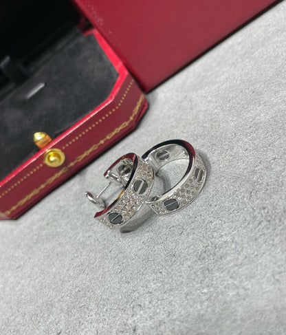 [Vintora]LOVE CERAMIC DIAMOND PAVED SILVER EARRINGS