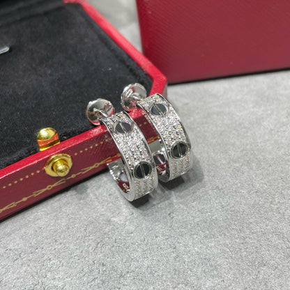 [Vintora]LOVE CERAMIC DIAMOND PAVED SILVER EARRINGS