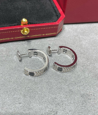 [Vintora]LOVE CERAMIC DIAMOND PAVED SILVER EARRINGS